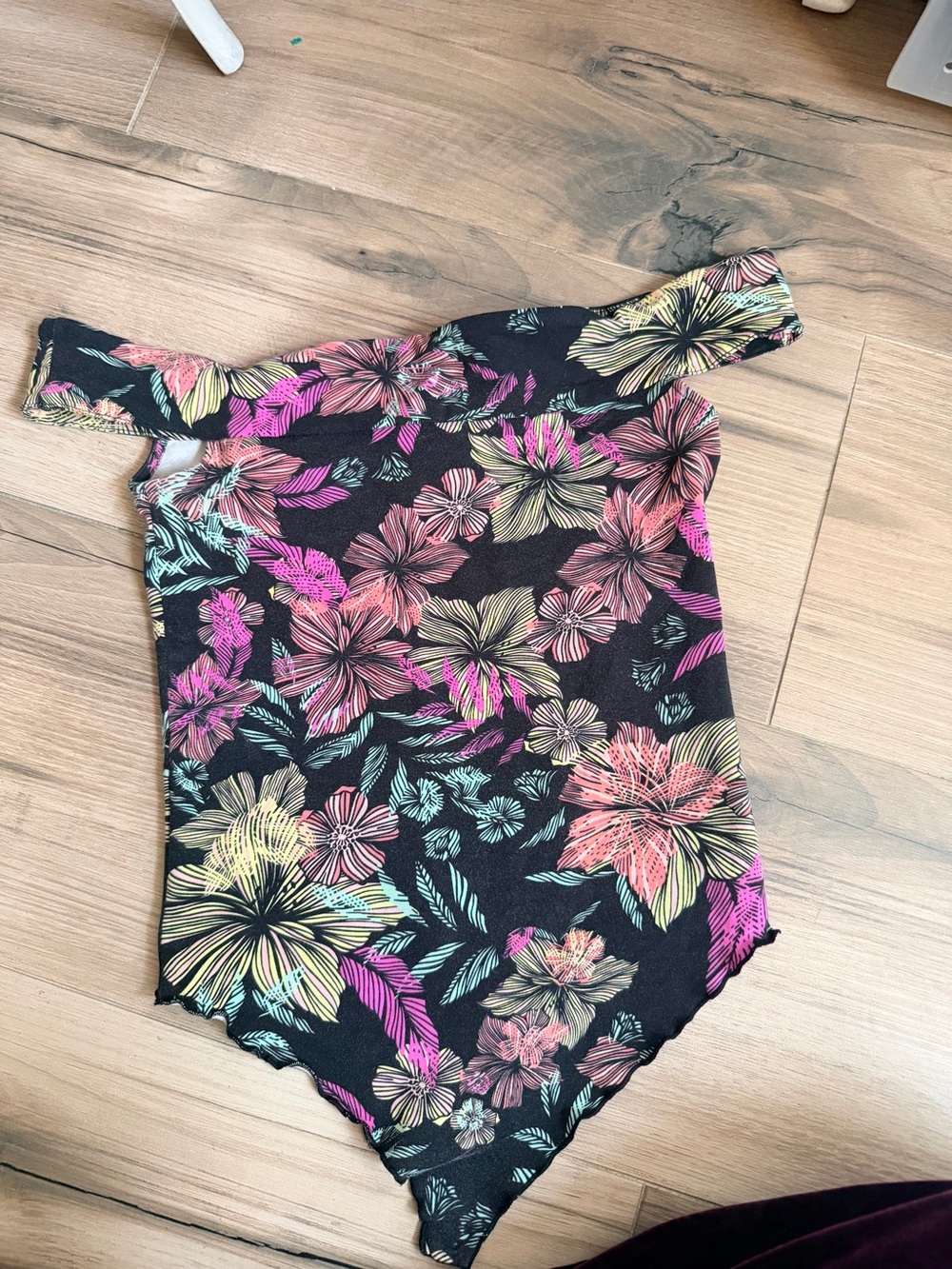 Free people Floral Off-Shoulder Bodysuit - Black with Multicolor Flowers